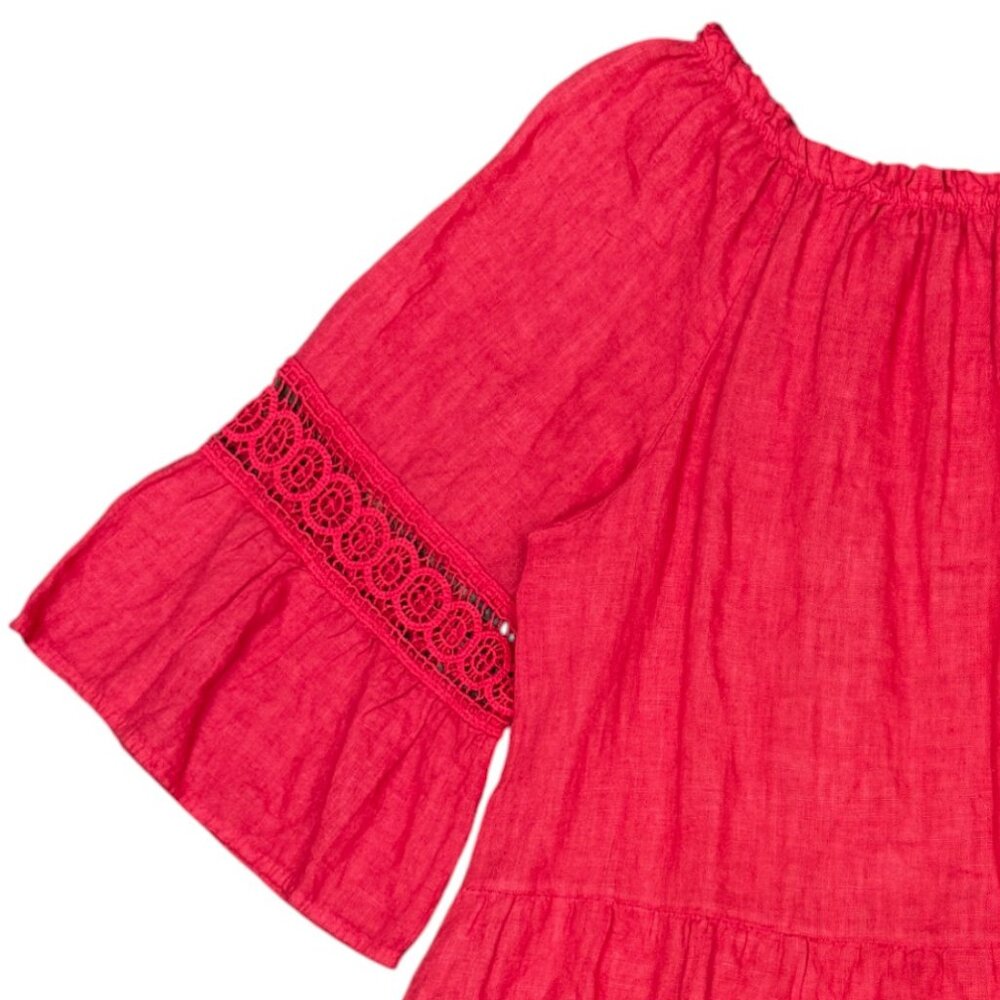 TERZO MILLENNIO Women's EUC Red Linen 3/4 Sleeve Off-the-Shoulder Dress | Size L - Picture 4 of 8